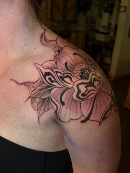 Linework floral design tattoo by @__aleksav