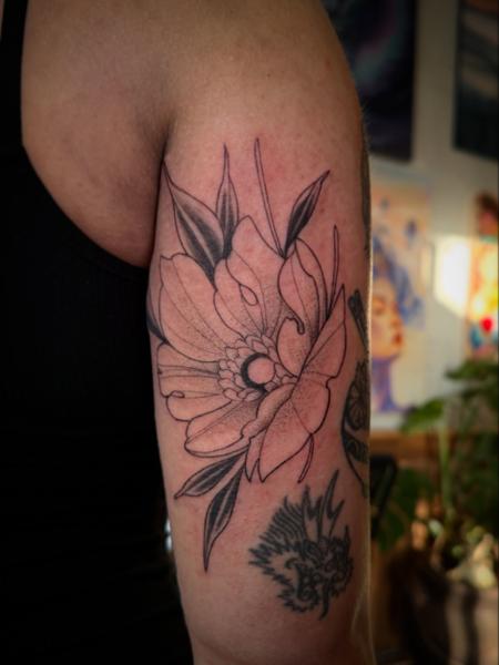 Fine Line floral design tattoo by @__aleksav