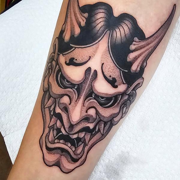 Japanese hannya mask tattoo by @_hamiltontattoo