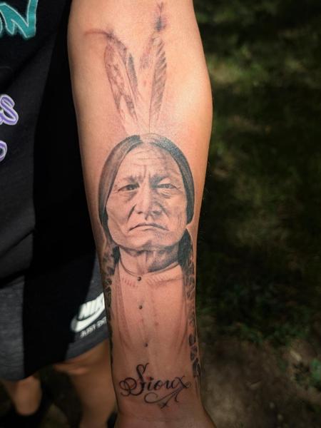 Realism native american portrait tattoo by @_lashawnrose