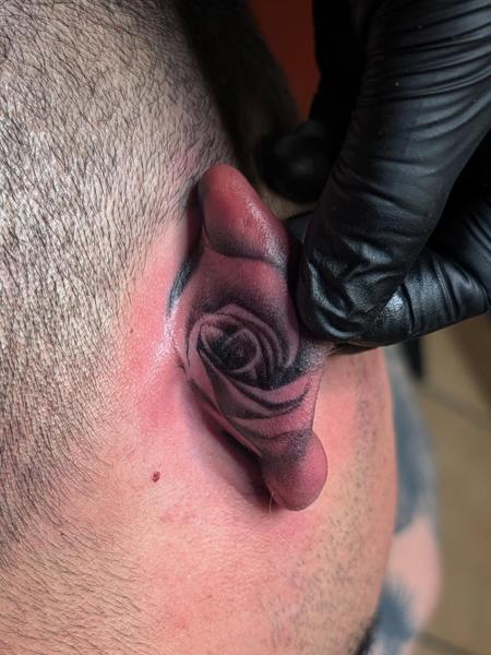 Blackwork rose tattoo by @_lashawnrose
