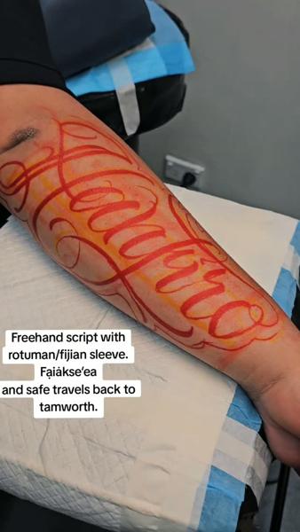 Script script lettering tattoo by @_lordmayortattoos