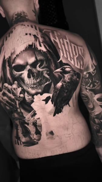 Realism grim reaper tattoo by @a_dem_tattooartist