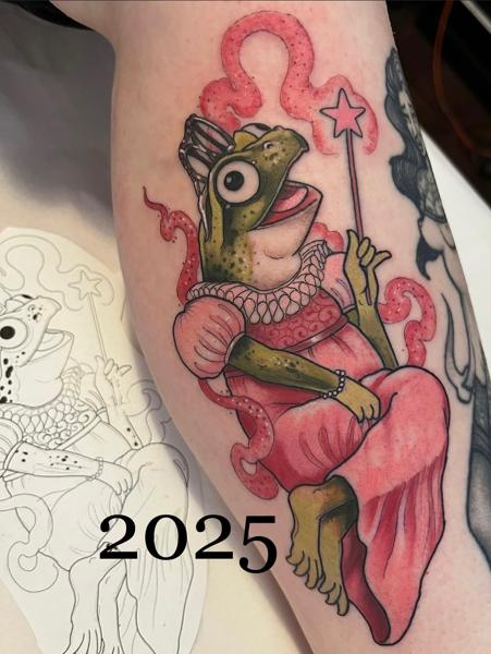 Illustrative magical frog tattoo by @adear_tattoo