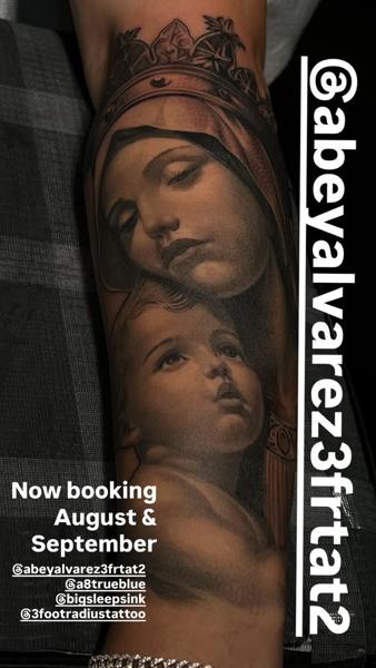 Realism religious portrait tattoo by @abeyalvarez3frtat2