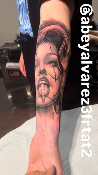Realism surreal portrait tattoo by @abeyalvarez3frtat2