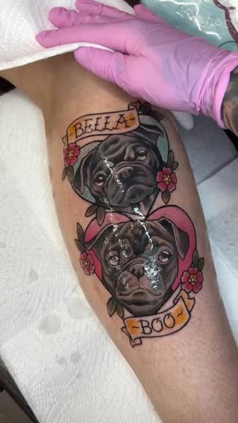 Realism pug portraits tattoo by @abishroom_tattoos