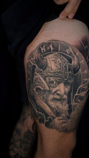 Realism viking warrior tattoo by @ablack_art