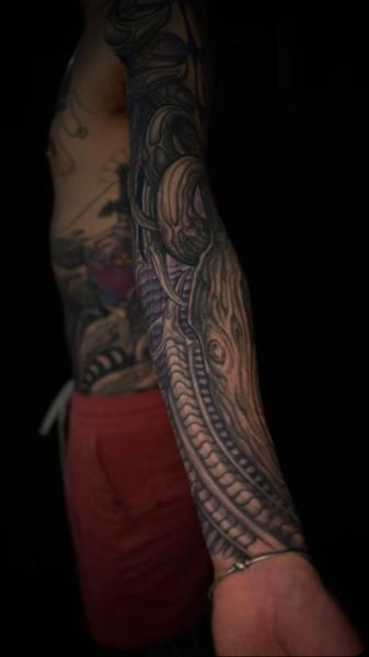 Biomechanical biomechanical sleeve tattoo by @ablack_art
