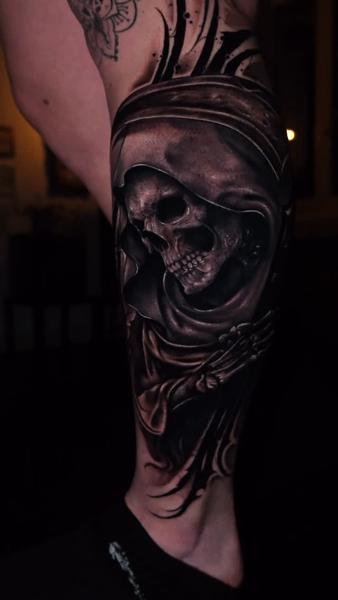 Realism grim reaper tattoo by @abraham.tattooist