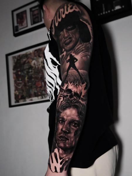 Realism portrait montage tattoo by @abraham.tattooist