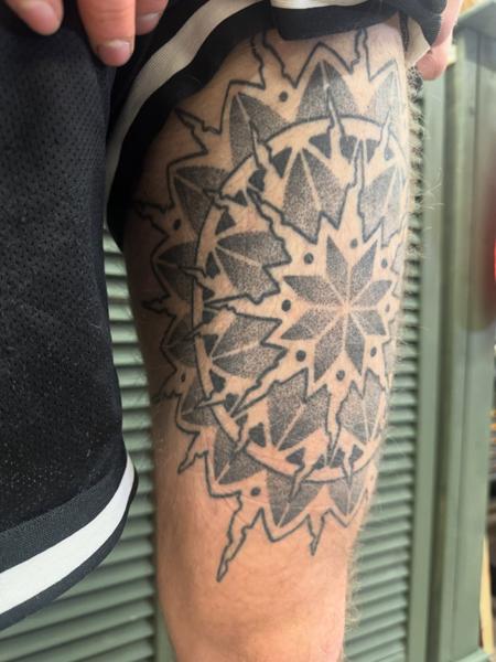 Dotwork geometric mandala tattoo by @acrookedtattoo