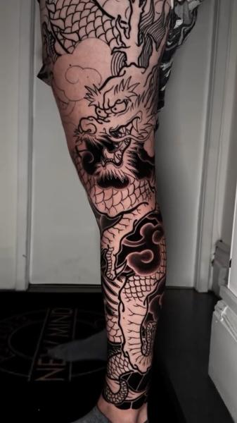 Japanese dragon tattoo by @adamblakeytattoos