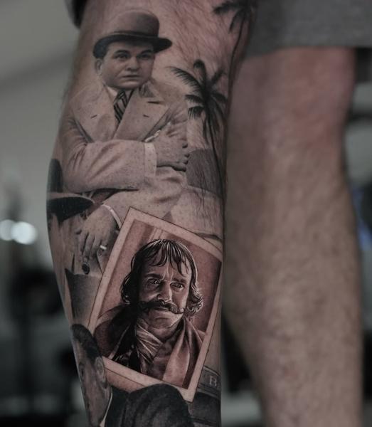 Realism movie portraits tattoo by @adamdeanart