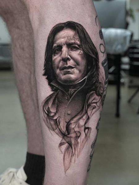 Realism severus snape portrait tattoo by @adamdeanart