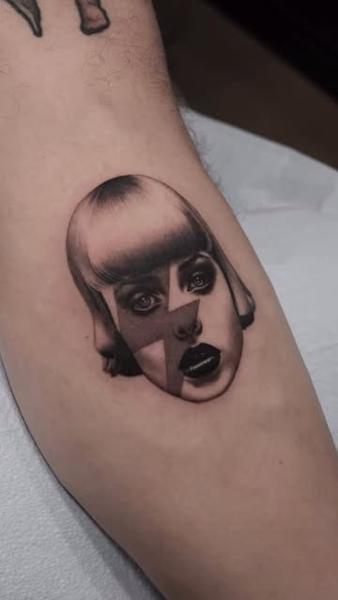 Realism lightning bolt portrait tattoo by @adamdeanart
