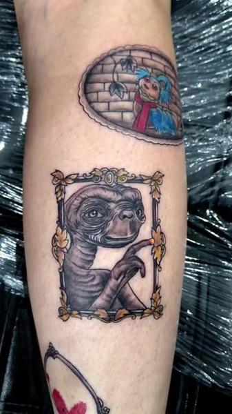 Illustrative e.t. character tattoo by @adsnowden_tattoo