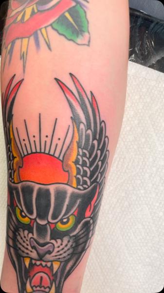 Traditional panther head tattoo by @adamweir