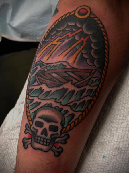 Traditional nautical skull tattoo by @adamweir