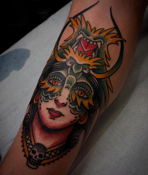 Traditional woman with dragon tattoo by @adamweir