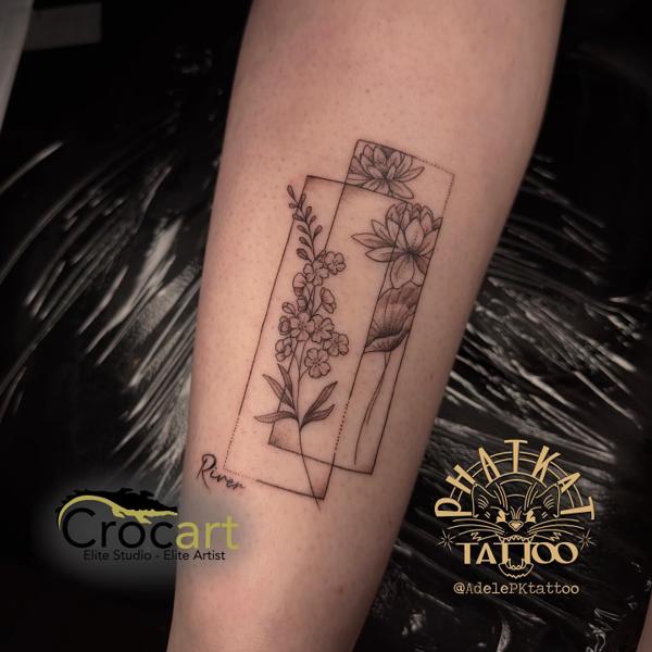 Fine Line floral geometric tattoo by @adelepktattoo
