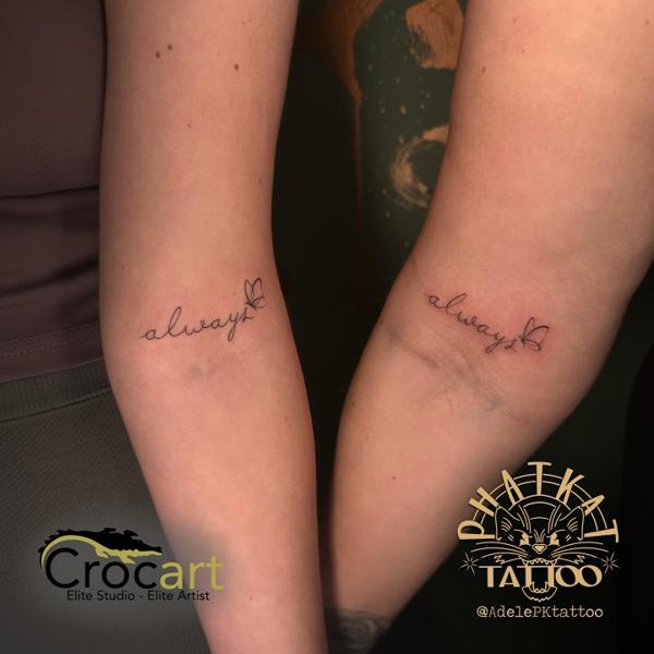 Fine Line always script tattoo by @adelepktattoo