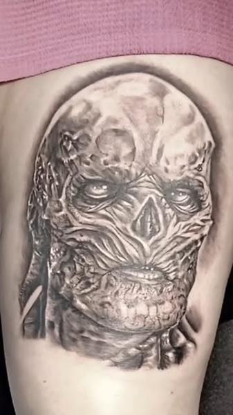Realism zombie portrait tattoo by @ade_truemantattoo