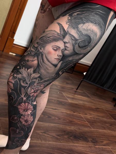 Realism mythical couple tattoo by @aimeecornwelltattoo