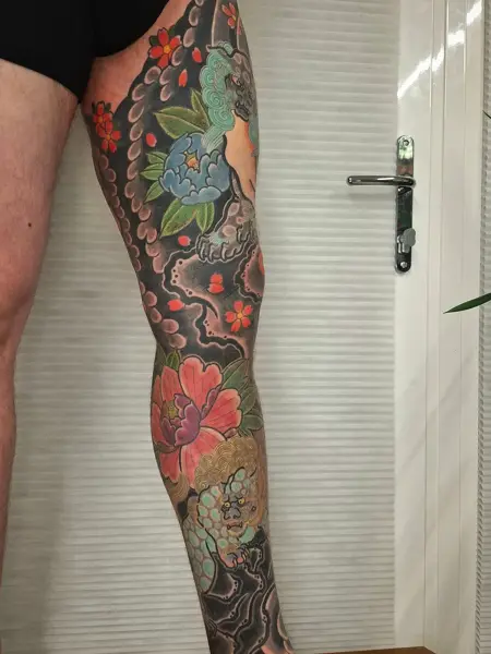 Japanese japanese foo dog tattoo by @akhil.tattoo