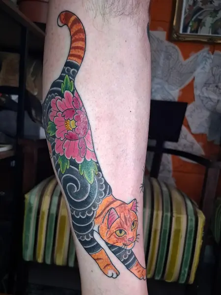 Japanese japanese cat tattoo by @akhil.tattoo