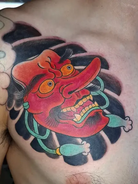 Japanese japanese mask tattoo by @akhil.tattoo
