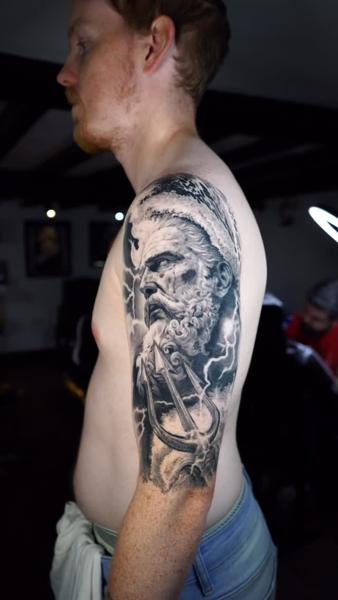 Realism poseidon portrait tattoo by @akuznecovas_tattoo