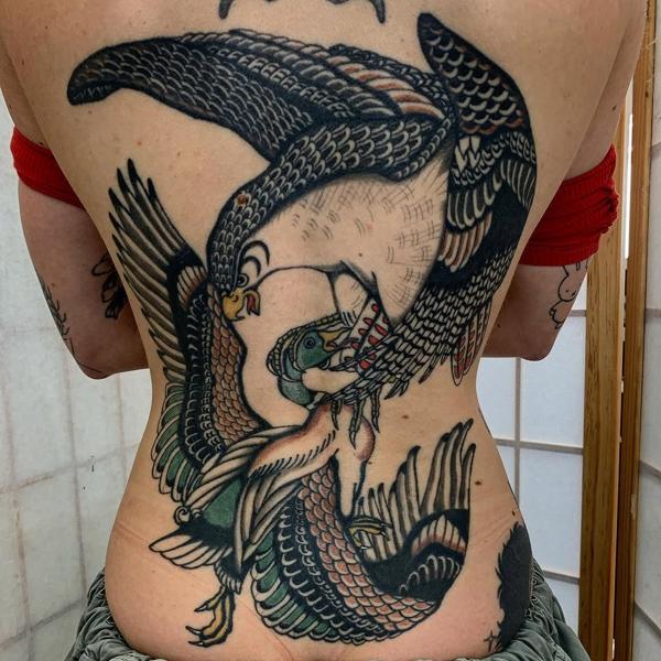 Traditional fighting birds tattoo by @alberto_sagripanti