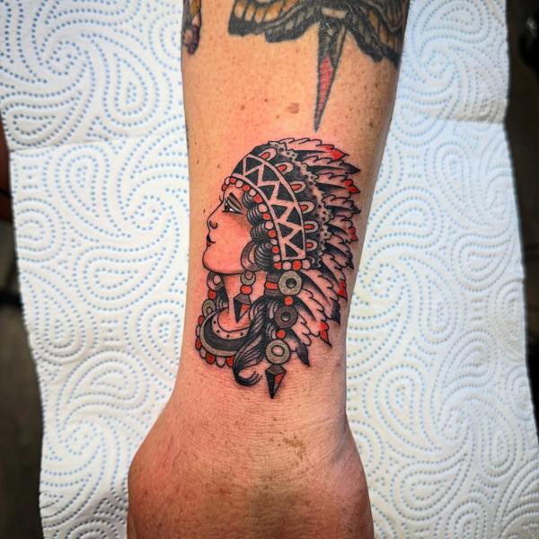 Traditional native american woman tattoo by @alberto_sagripanti
