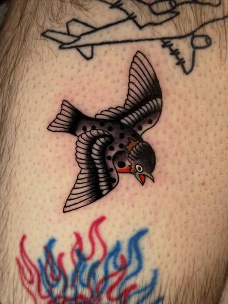 Traditional flying bird tattoo by @alberto_sagripanti
