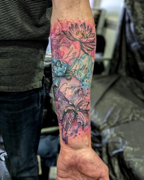 Watercolor floral watercolor tattoo by @aleksgtattooart