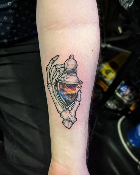 Realism skeleton hand tattoo by @aleksgtattooart