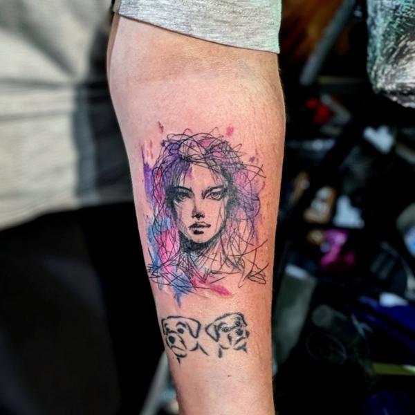 Watercolor abstract portrait tattoo by @aleksgtattooart