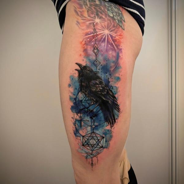 Realism raven tattoo by @aleksgtattooart