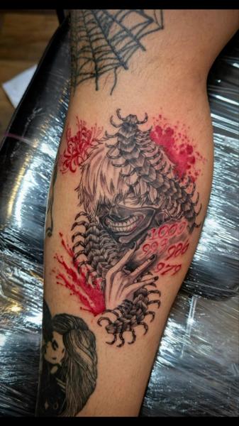 Illustrative creepy character tattoo by @aleksgtattooart