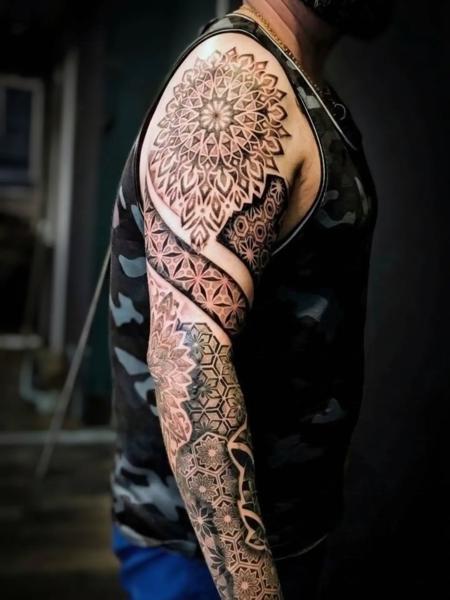 Geometric geometric mandala tattoo by @aleksgtattooart
