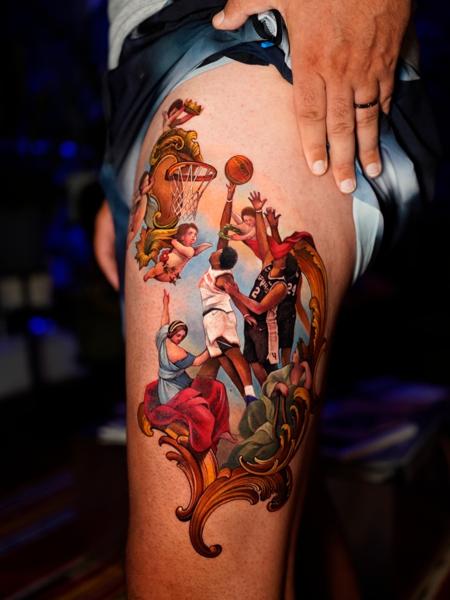 Realism basketball cherubs tattoo by @alenatattoos