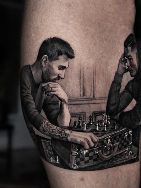 Realism chess players tattoo by @alenatattoos