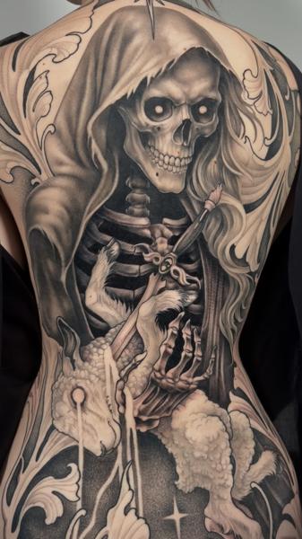 Black And Grey grim reaper tattoo by @alex_scharow