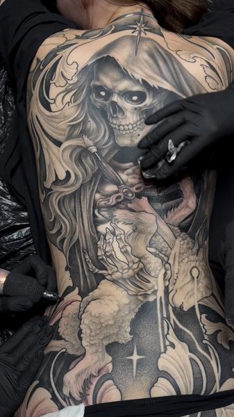 Realism grim reaper tattoo by @alex_scharow