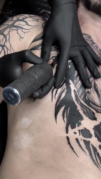 Blackwork abstract pattern tattoo by @alex_scharow
