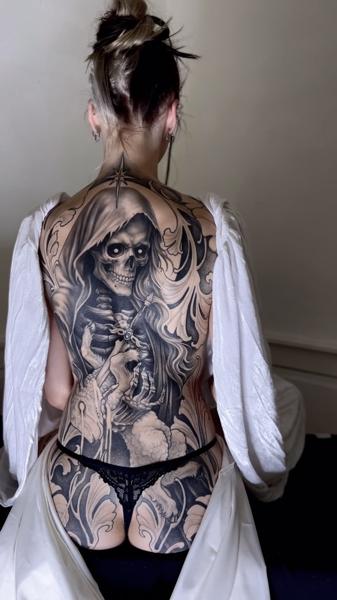 Realism grim reaper tattoo by @alex_scharow