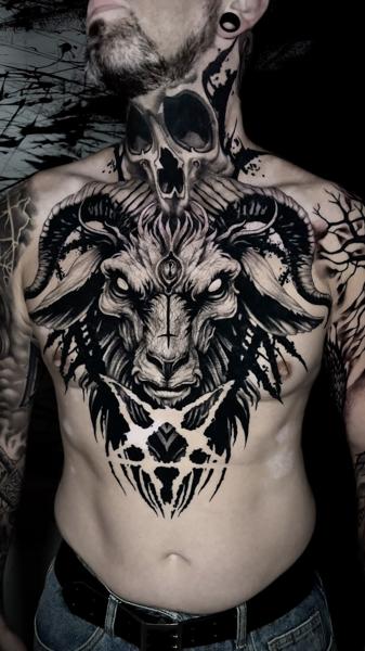 Blackwork goat skull tattoo by @alex_scharow