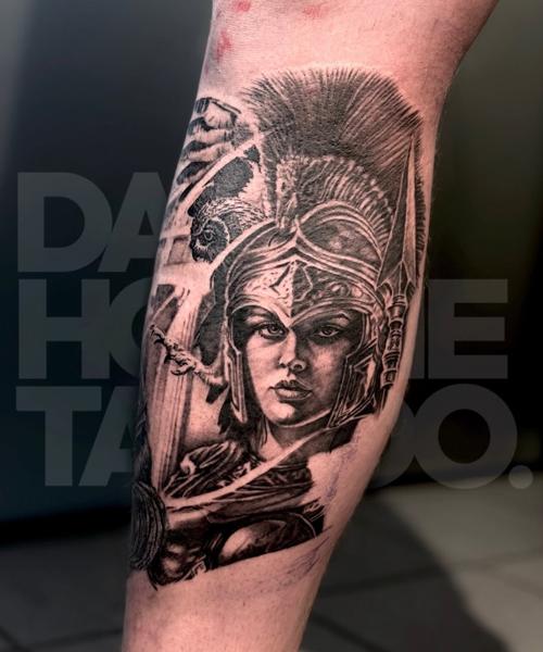 Realism warrior goddess tattoo by @dahoonietattoo