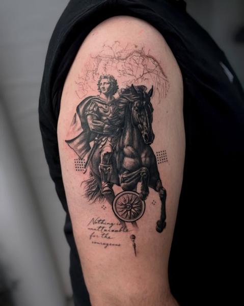 Realism alexander horse tattoo by @dahoonietattoo